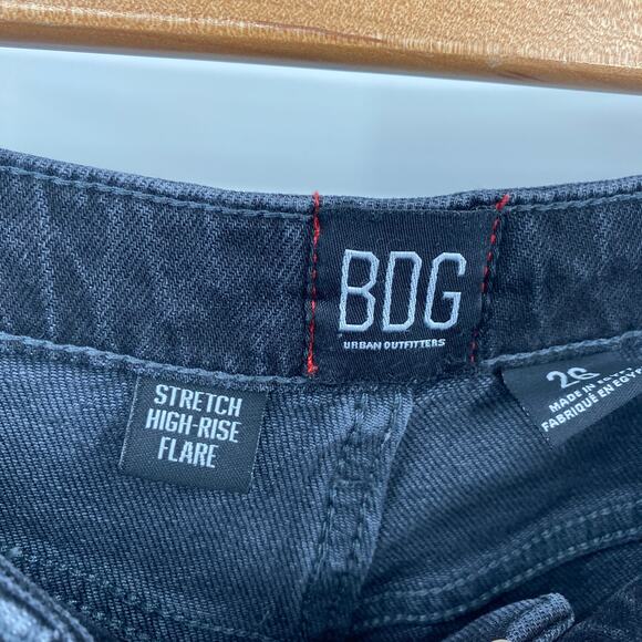 Urban Outfitters BDG Jeans Stretch High Rise Flare Leg Distressed Denim Black 26 - Picture 8 of 9